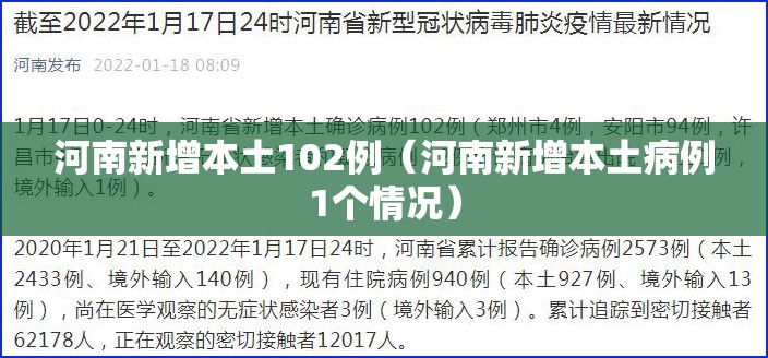 河南新增本土102例（河南新增本土病例1个情况）