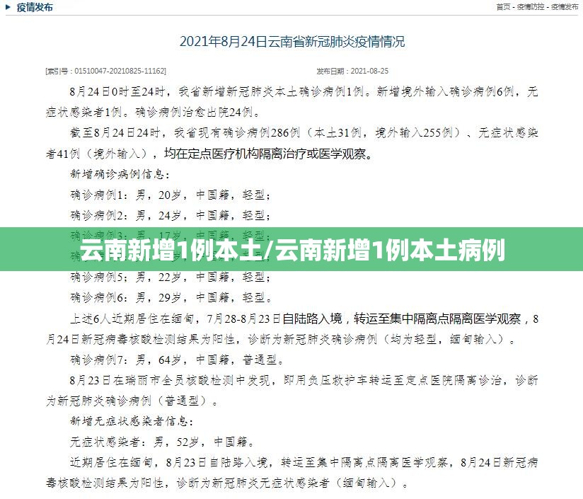 云南新增1例本土/云南新增1例本土病例 云南新增1例本土/云南新增1例本土病例
