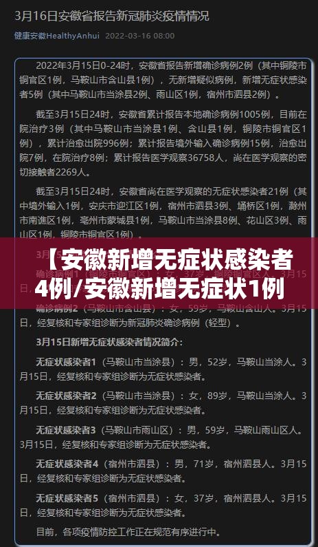 【安徽新增无症状感染者4例/安徽新增无症状1例】 【安徽新增无症状感染者4例/安徽新增无症状1例】