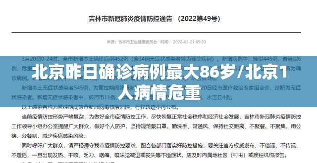 北京昨日确诊病例最大86岁/北京1人病情危重 北京昨日确诊病例最大86岁/北京1人病情危重