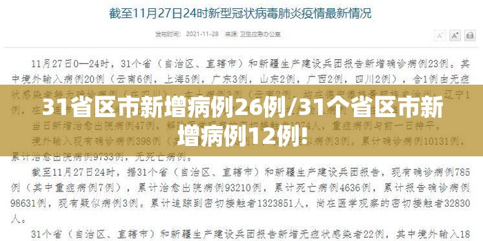 31省区市新增病例26例/31个省区市新增病例12例! 31省区市新增病例26例/31个省区市新增病例12例!