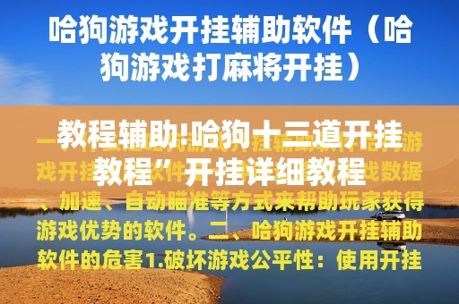 教程辅助!哈狗十三道开挂教程	”开挂详细教程